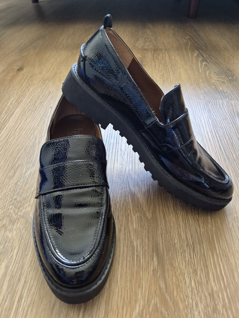 Franco Sarto Black Patent Leather Penny Loafers Slip On Glossy Women Size 8.5